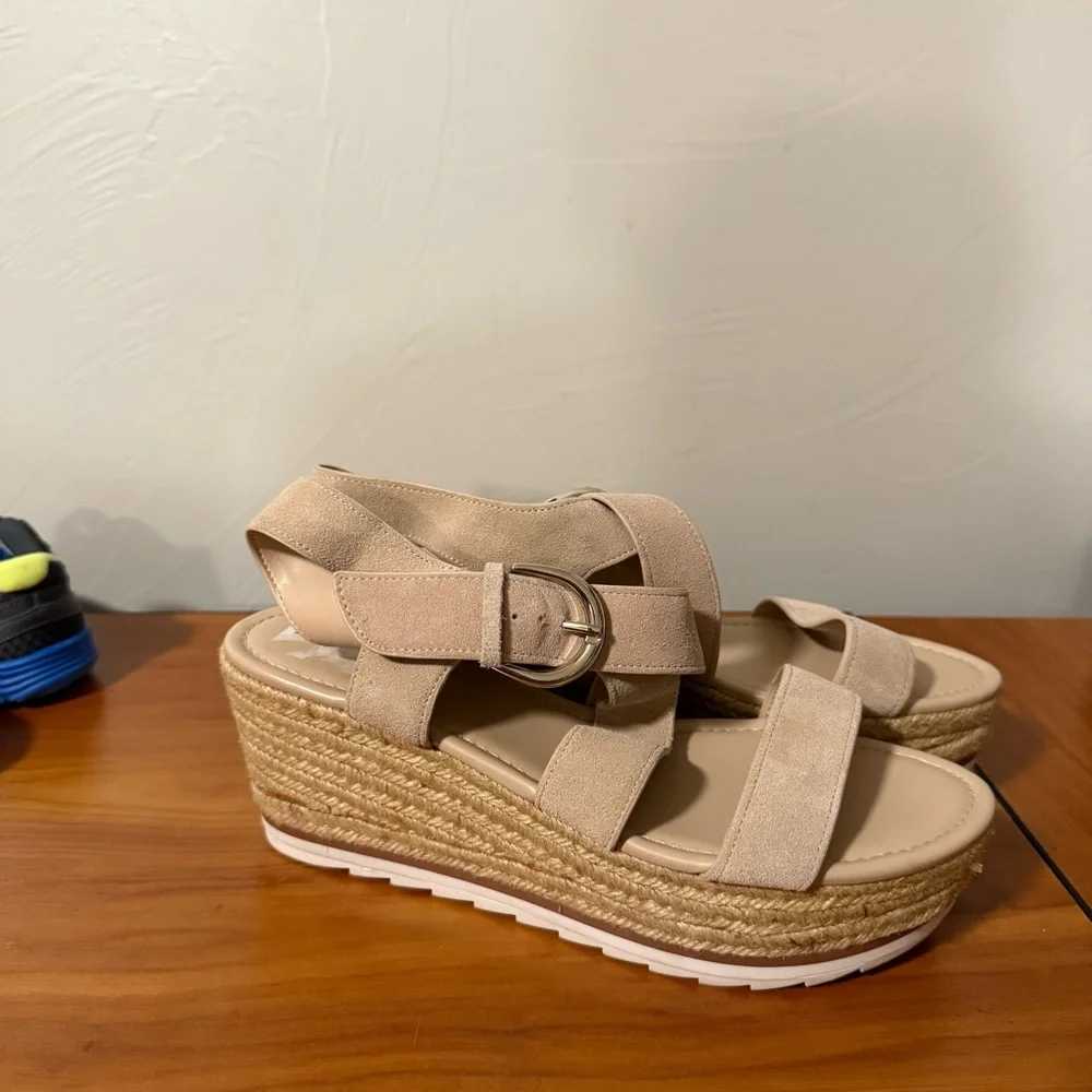 Marc Fisher Beige Nude Espadrille Wedge Sandal Strappy‎ Heel Neutral Casual 10M